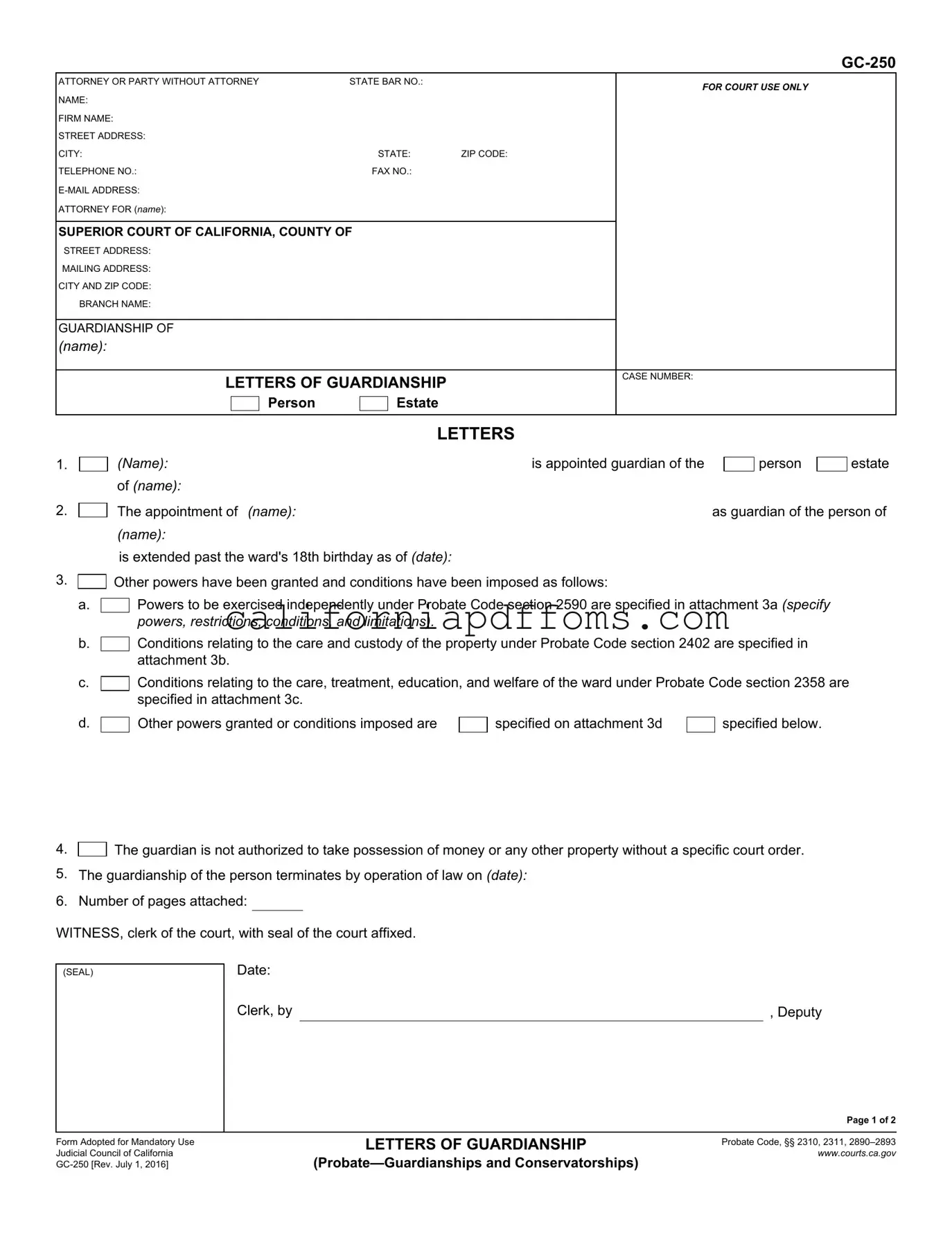 Fill in Your California Gc 250 Template