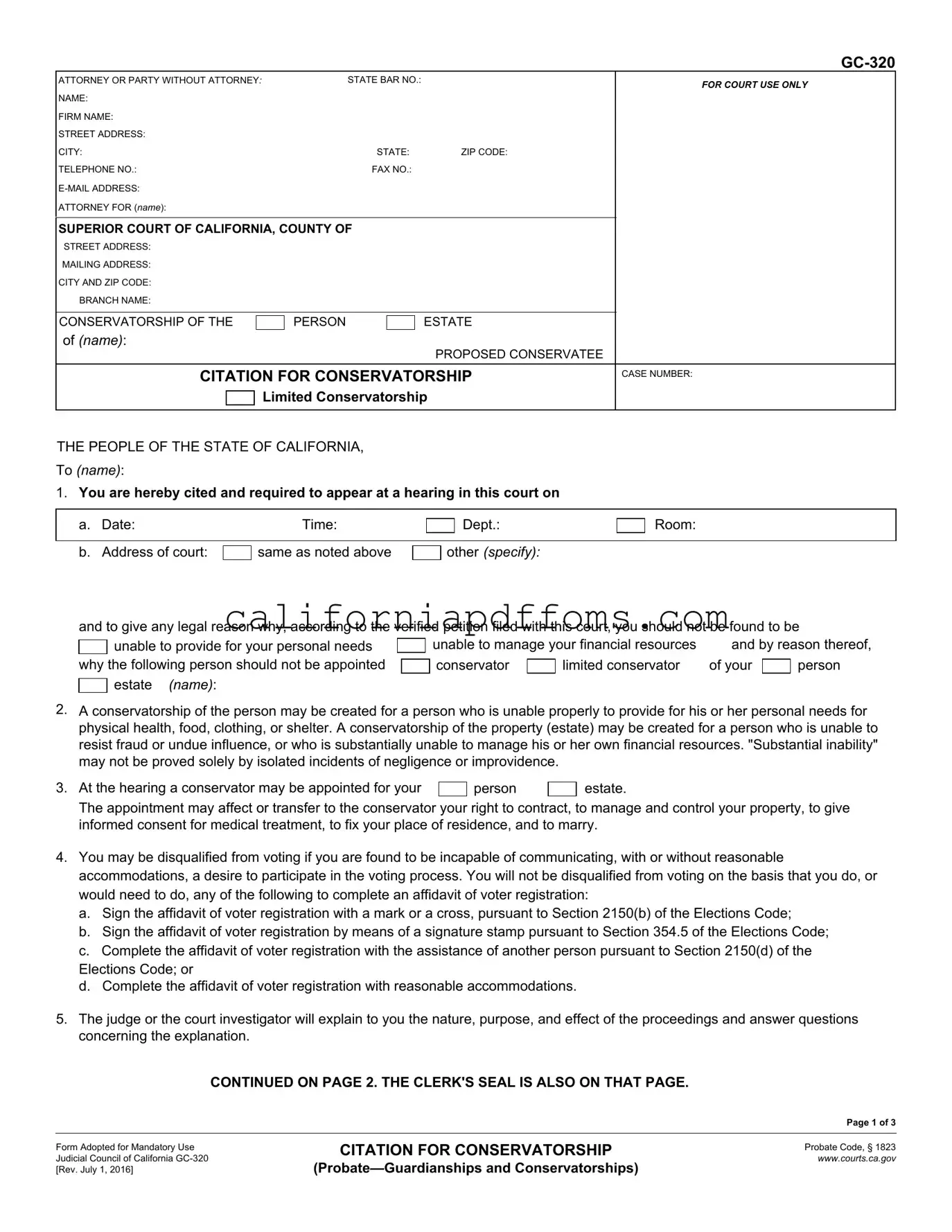 Fill in Your California Gc 320 Template