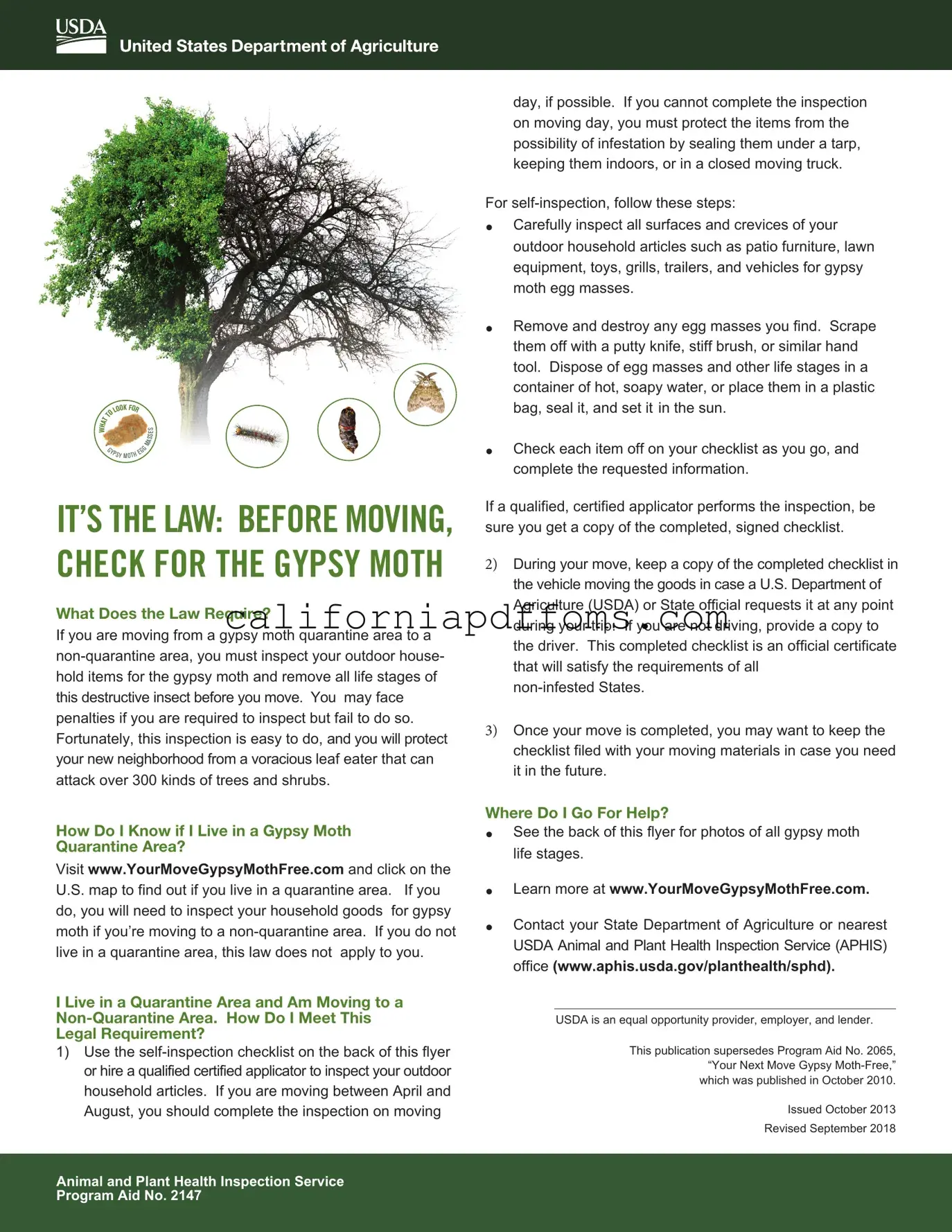 Fill in Your California Gypsy Moth Checklist Template
