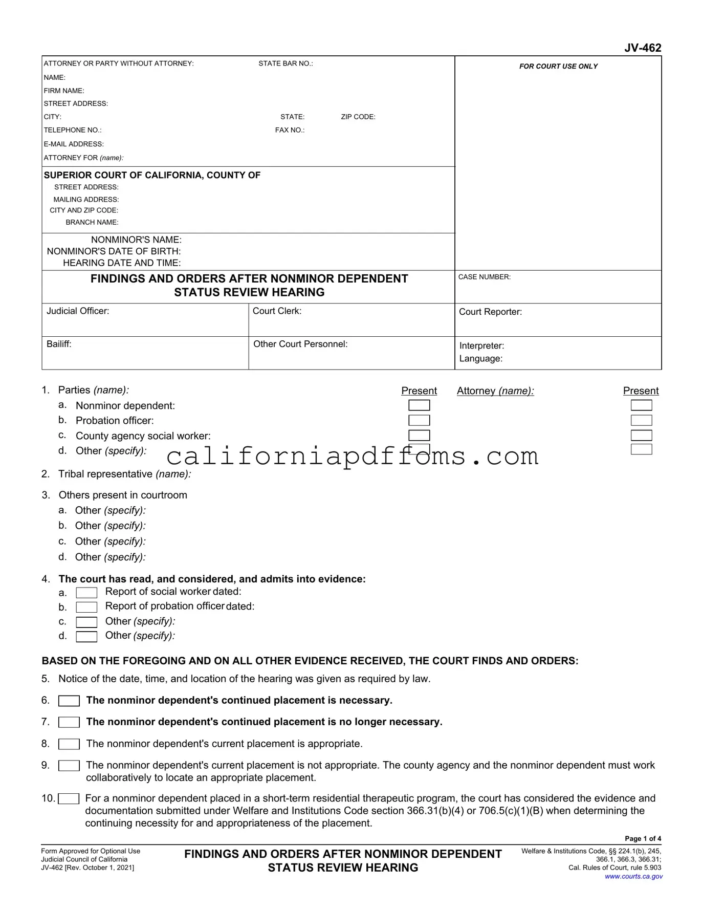Fill in Your California Jv 462 Template