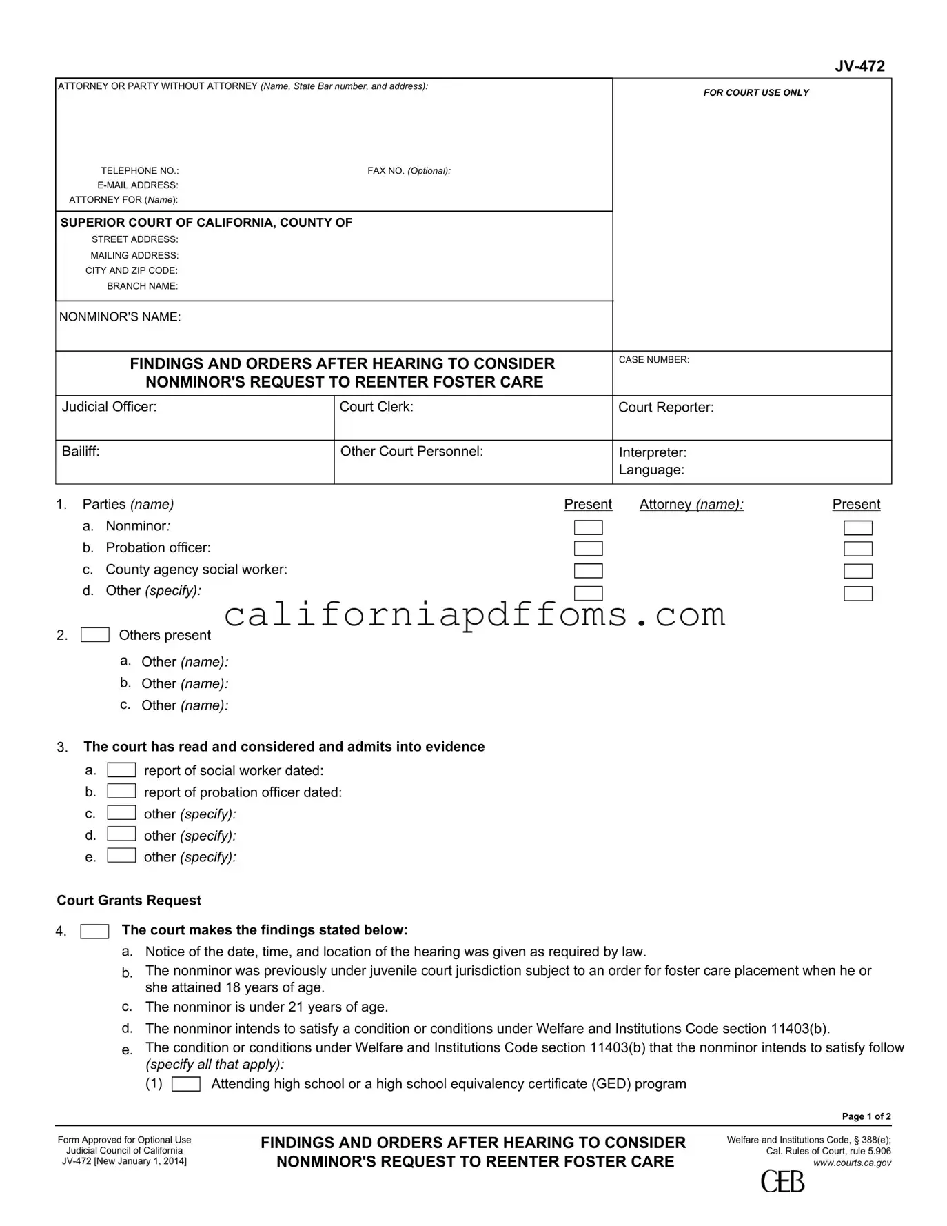 Fill in Your California Jv 472 Template