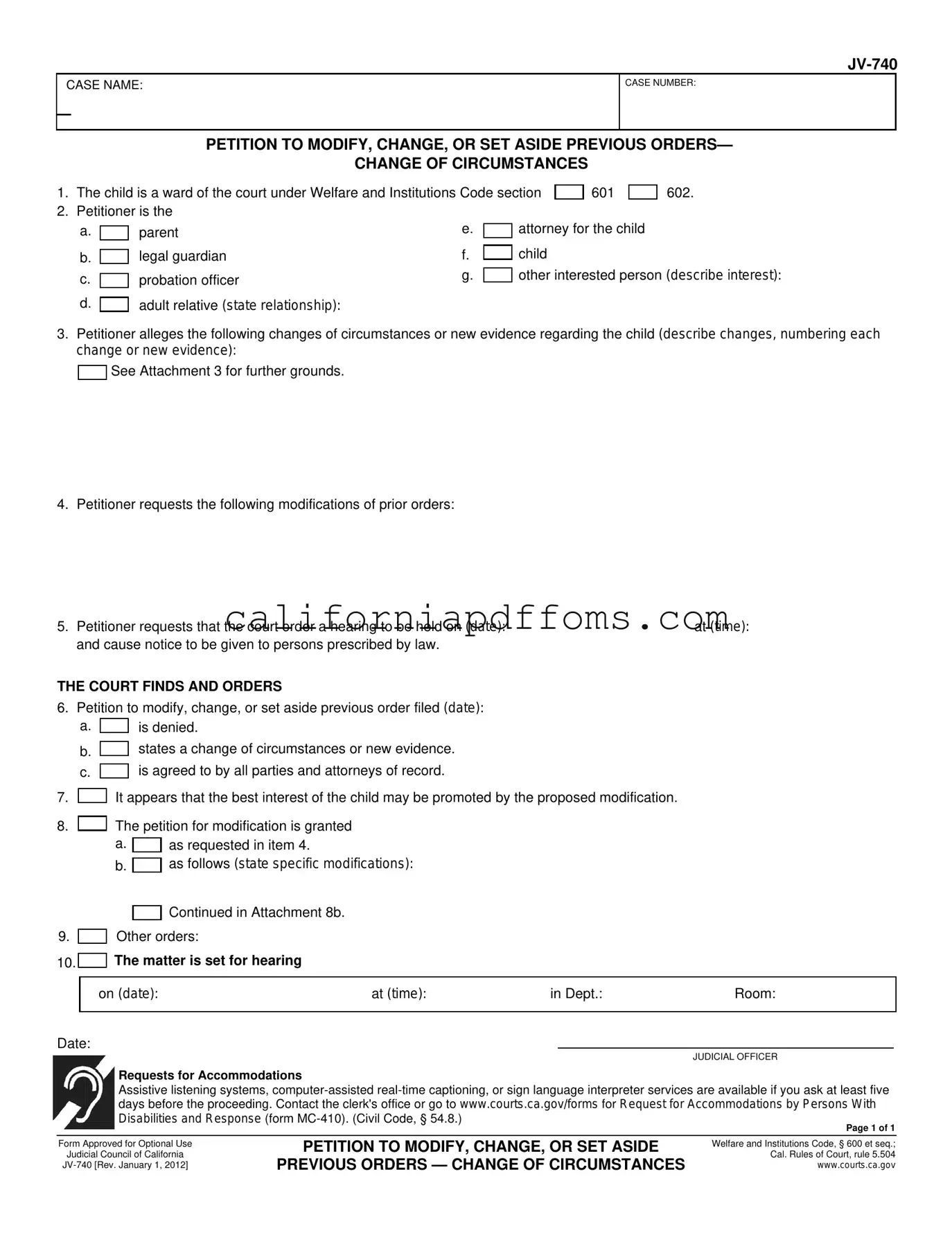 Fill in Your California Jv 740 Template