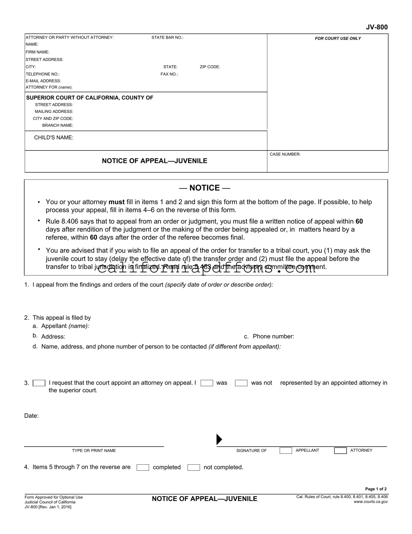 Fill in Your California Jv 800 Template