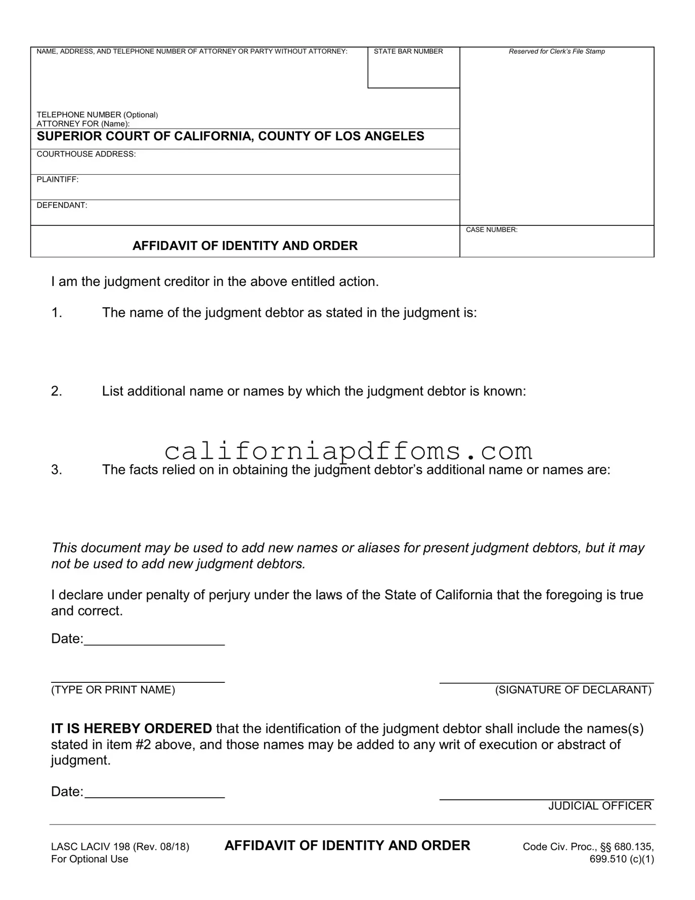 Fill in Your California Laciv 198 Template
