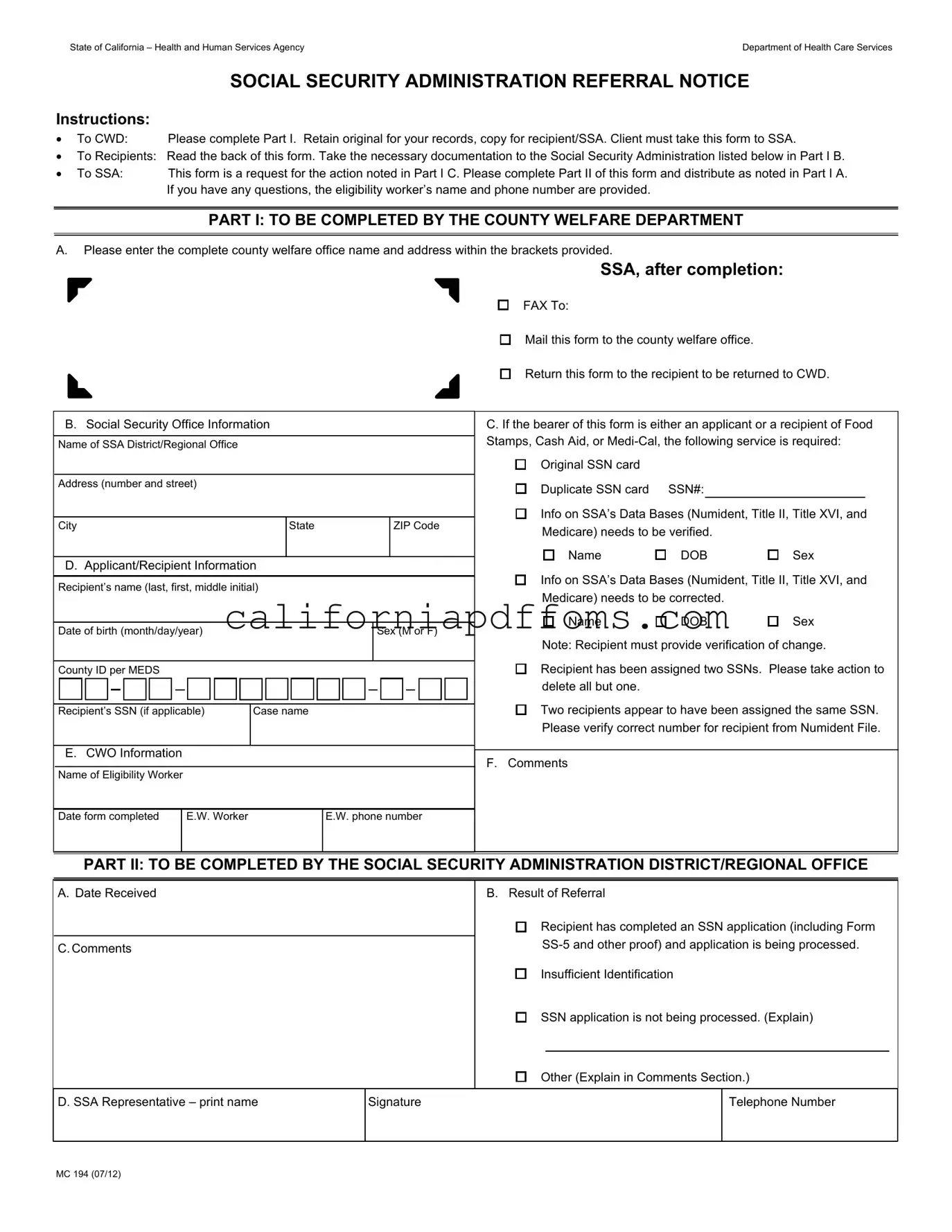 Fill in Your California Mc 194 Template