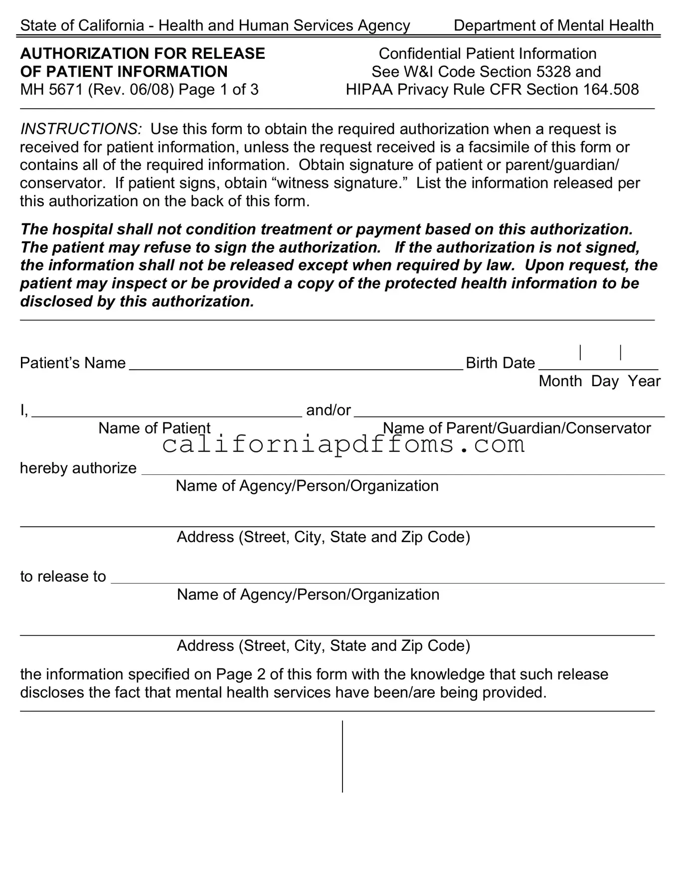 Fill in Your California Mh 5671 Template