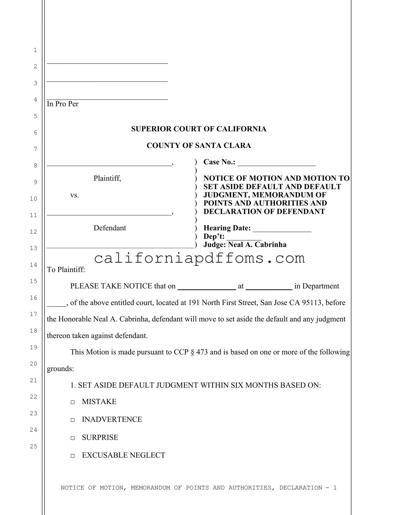 Fill in Your California Motion Set Aside Template