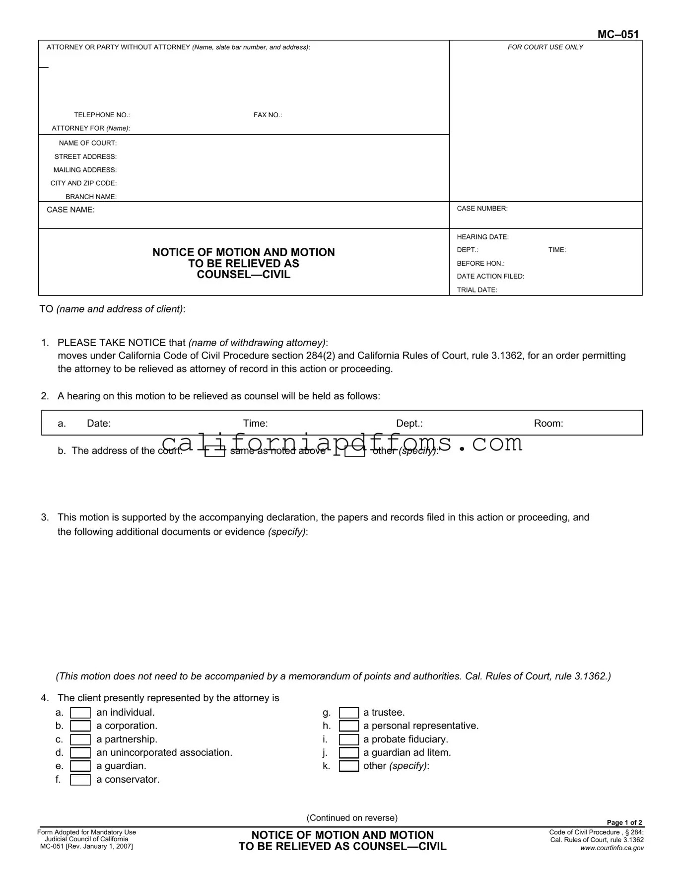 Fill in Your California Motion Template