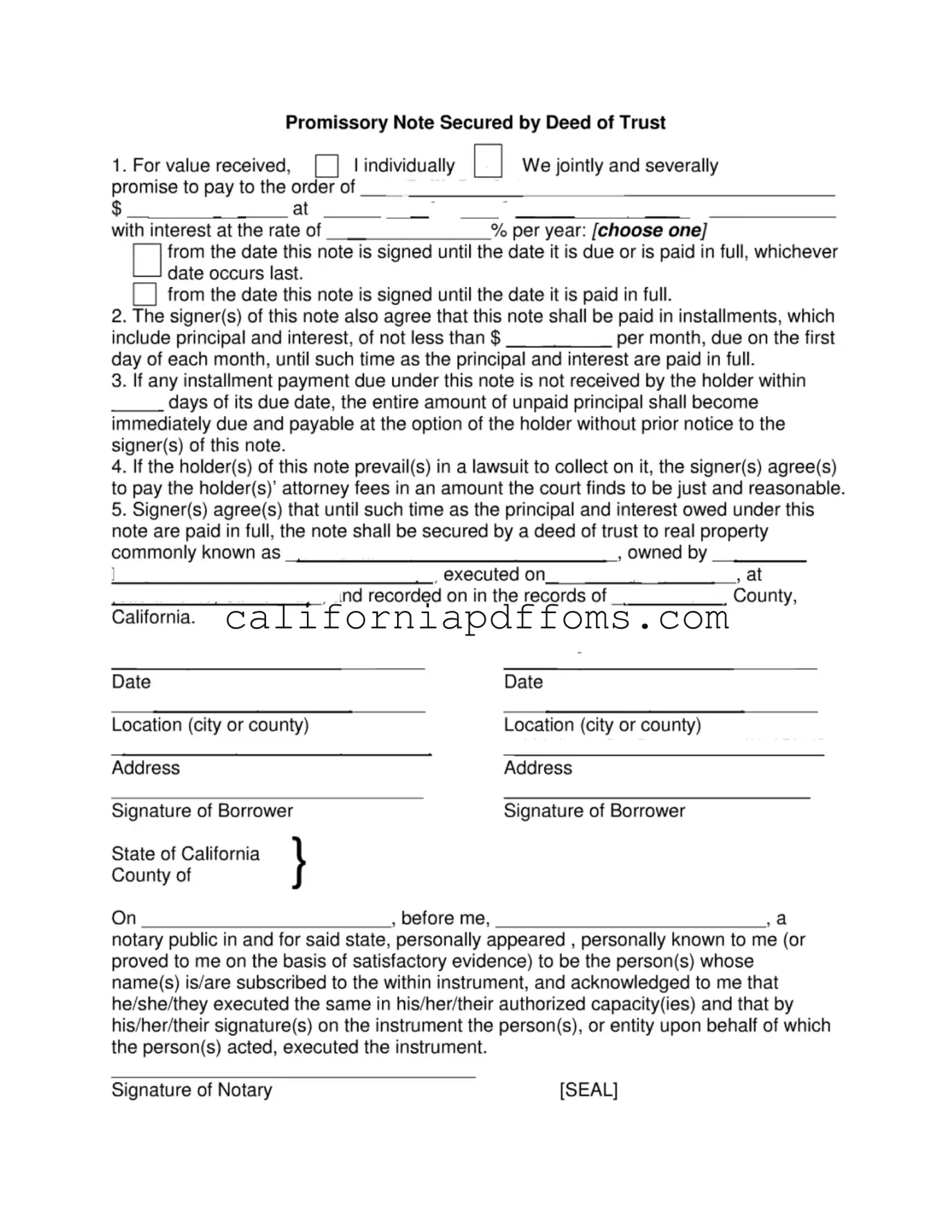 Fill in Your California Note Secured Template