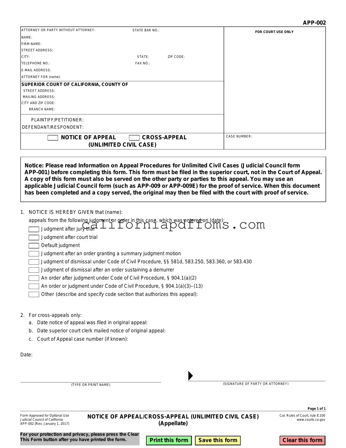 Fill in Your California Notice App 002 Template