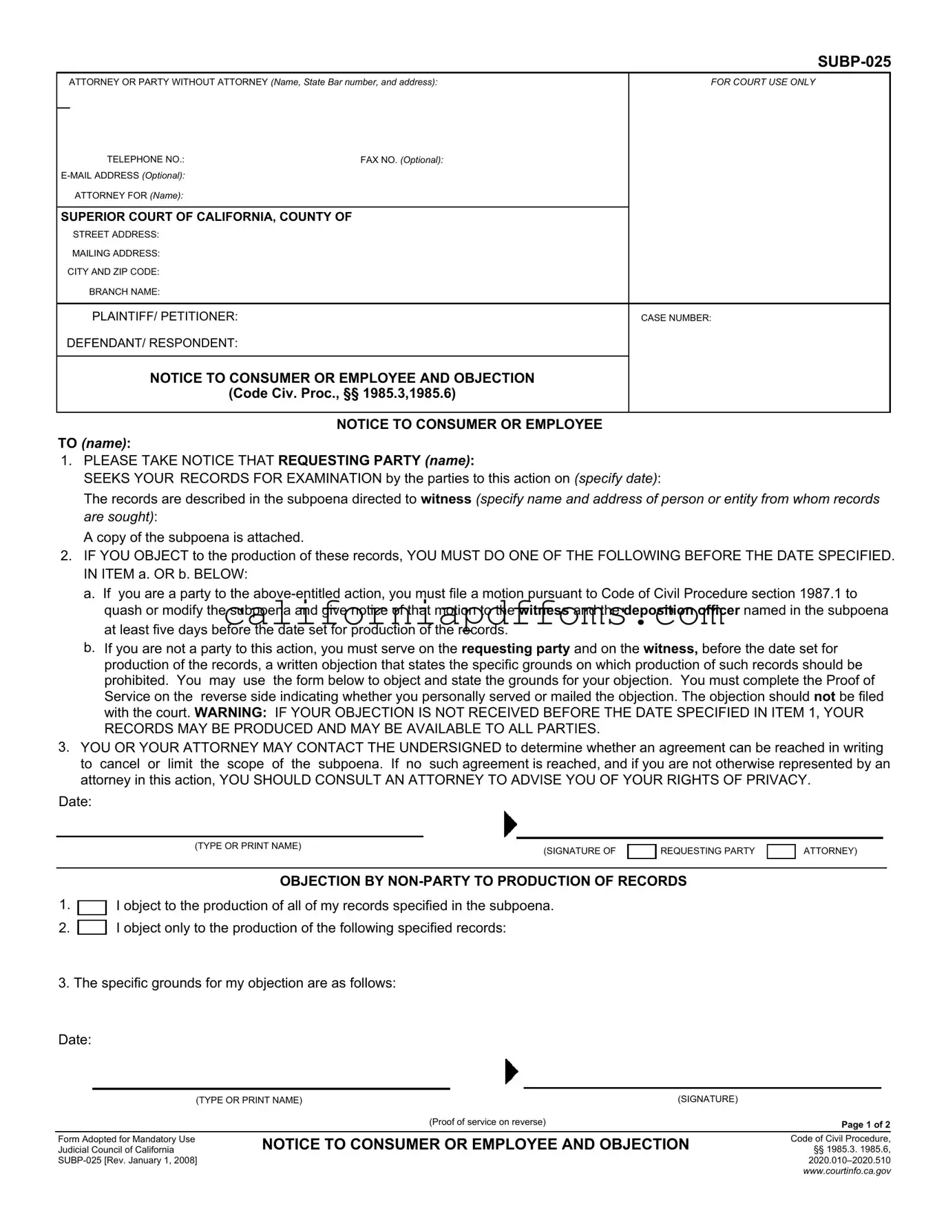 Fill in Your California Notice Consumer Template
