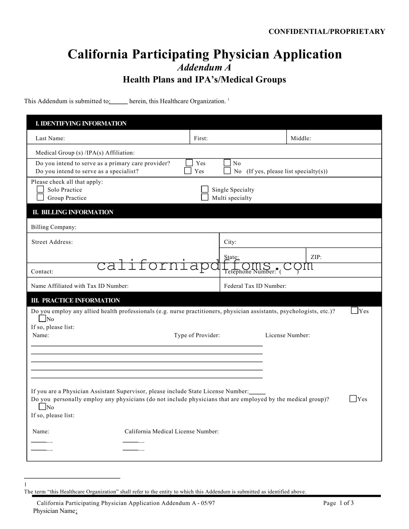 Fill in Your California Participating Physician Template