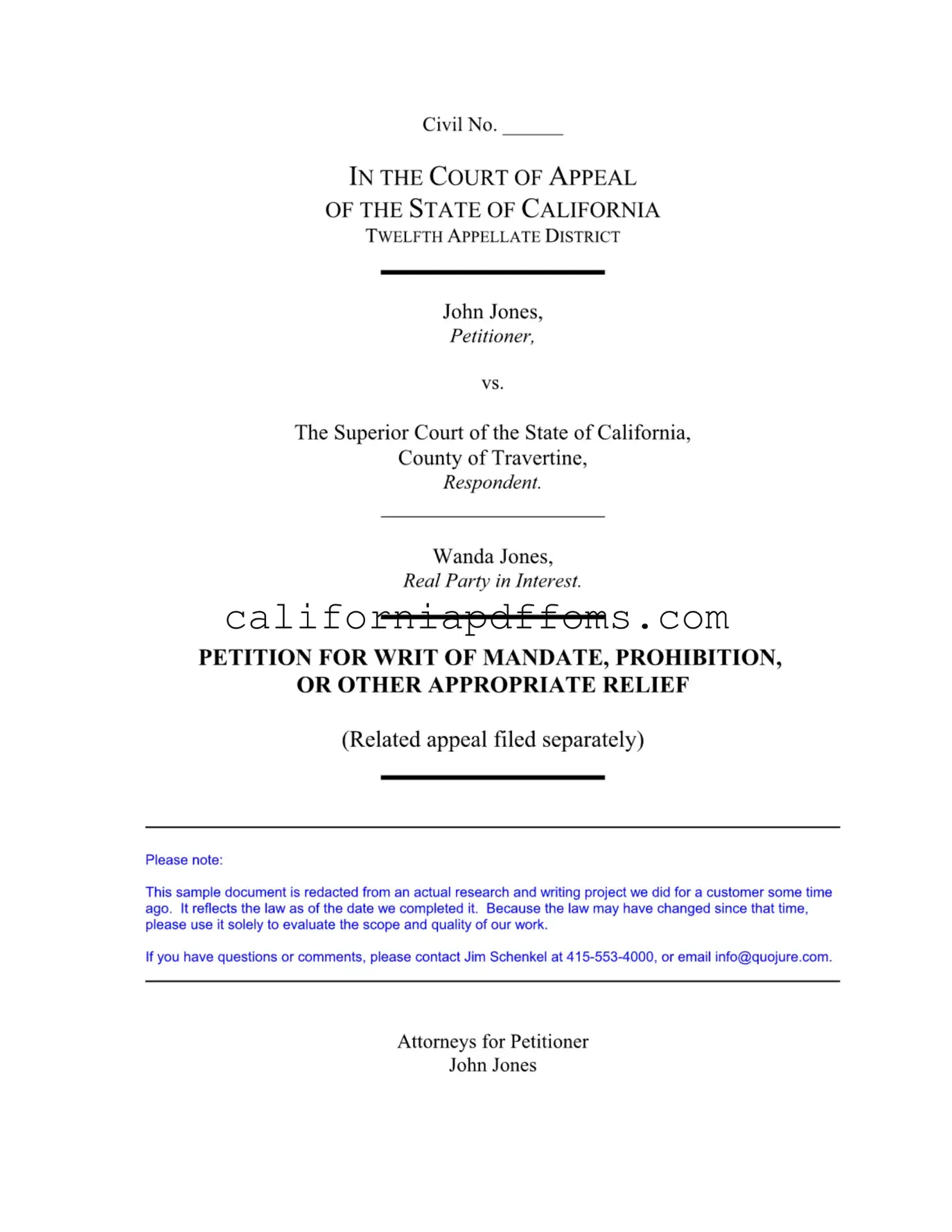 Fill in Your California Petition Mandate Template