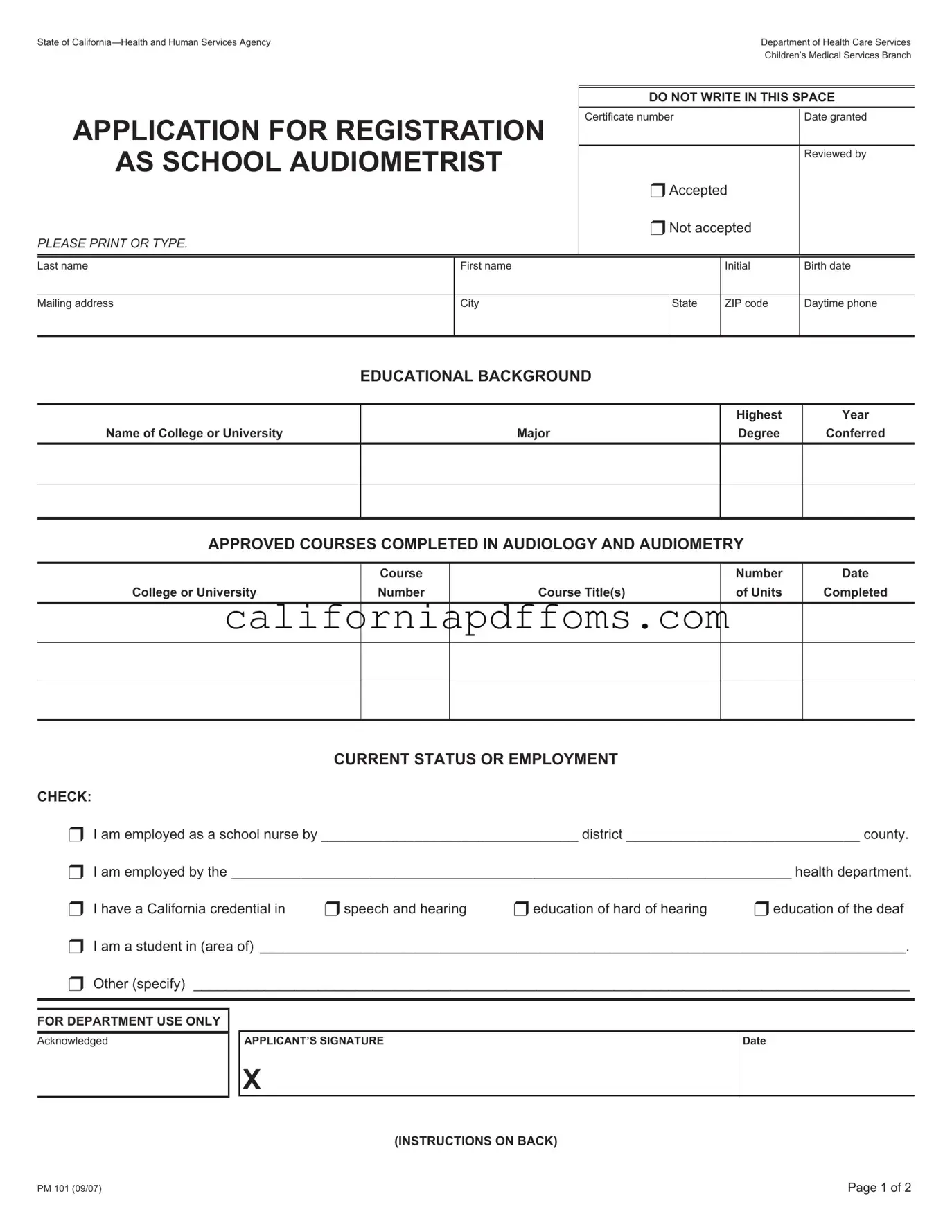 Fill in Your California Pm 101 Template