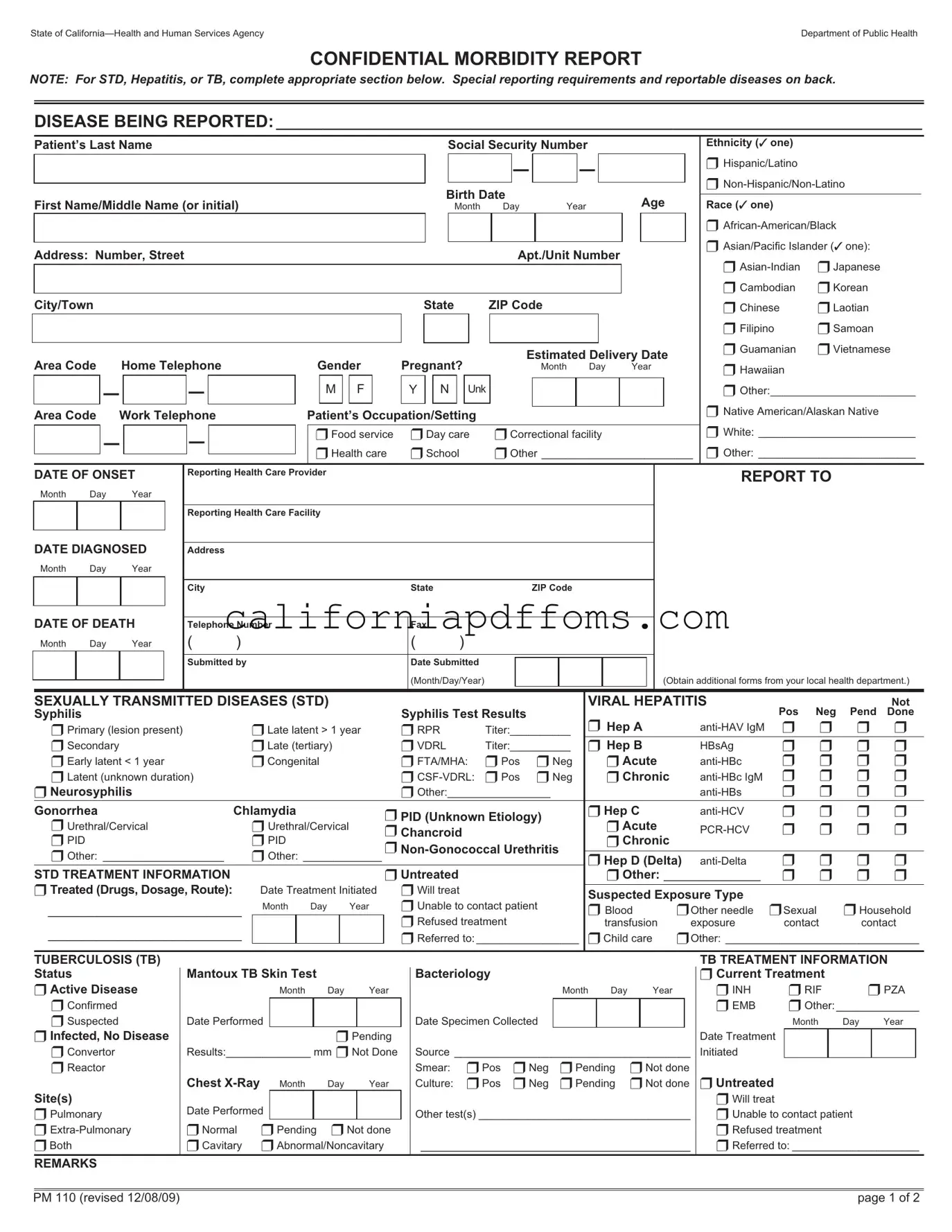 Fill in Your California Pm110 Template