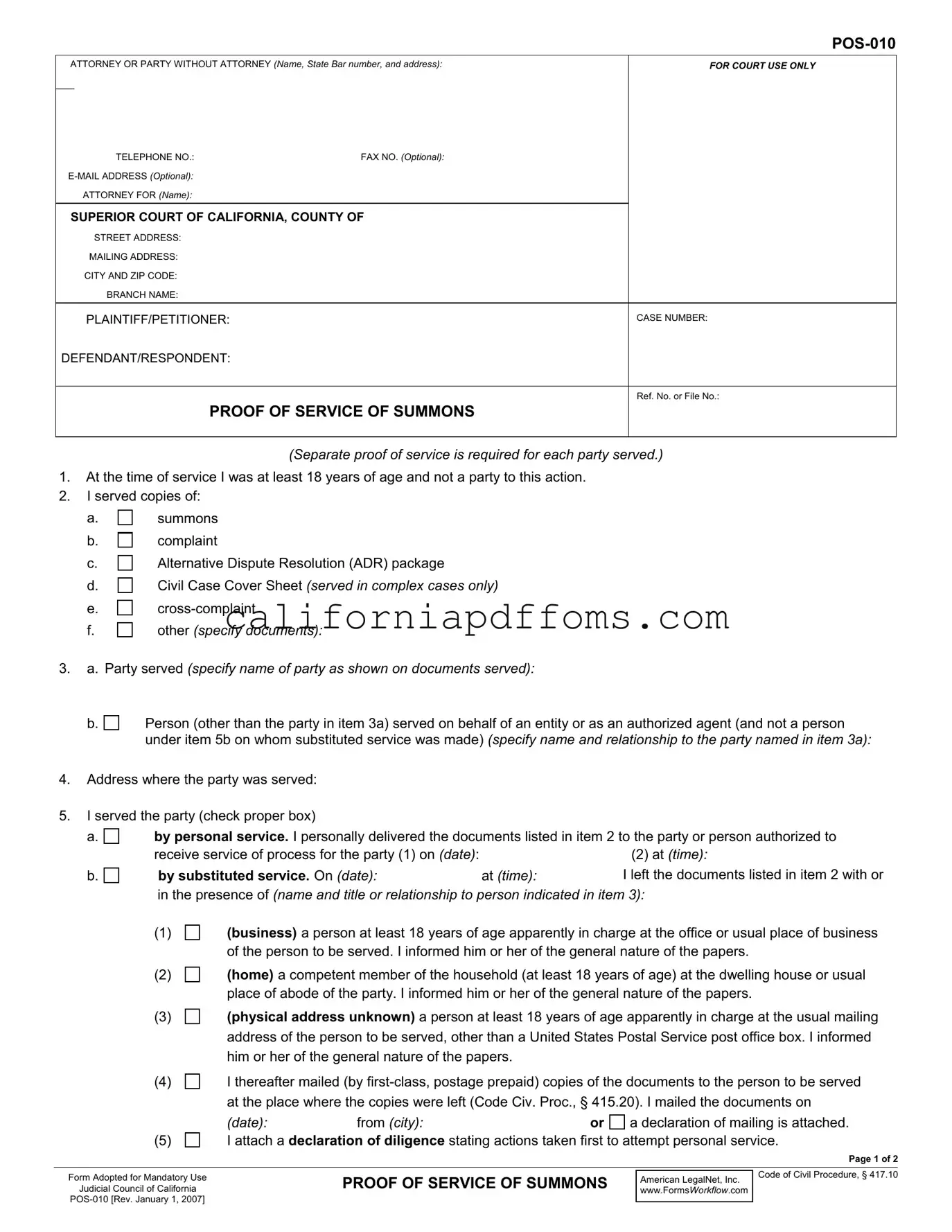 Fill in Your California Pos 010 Template