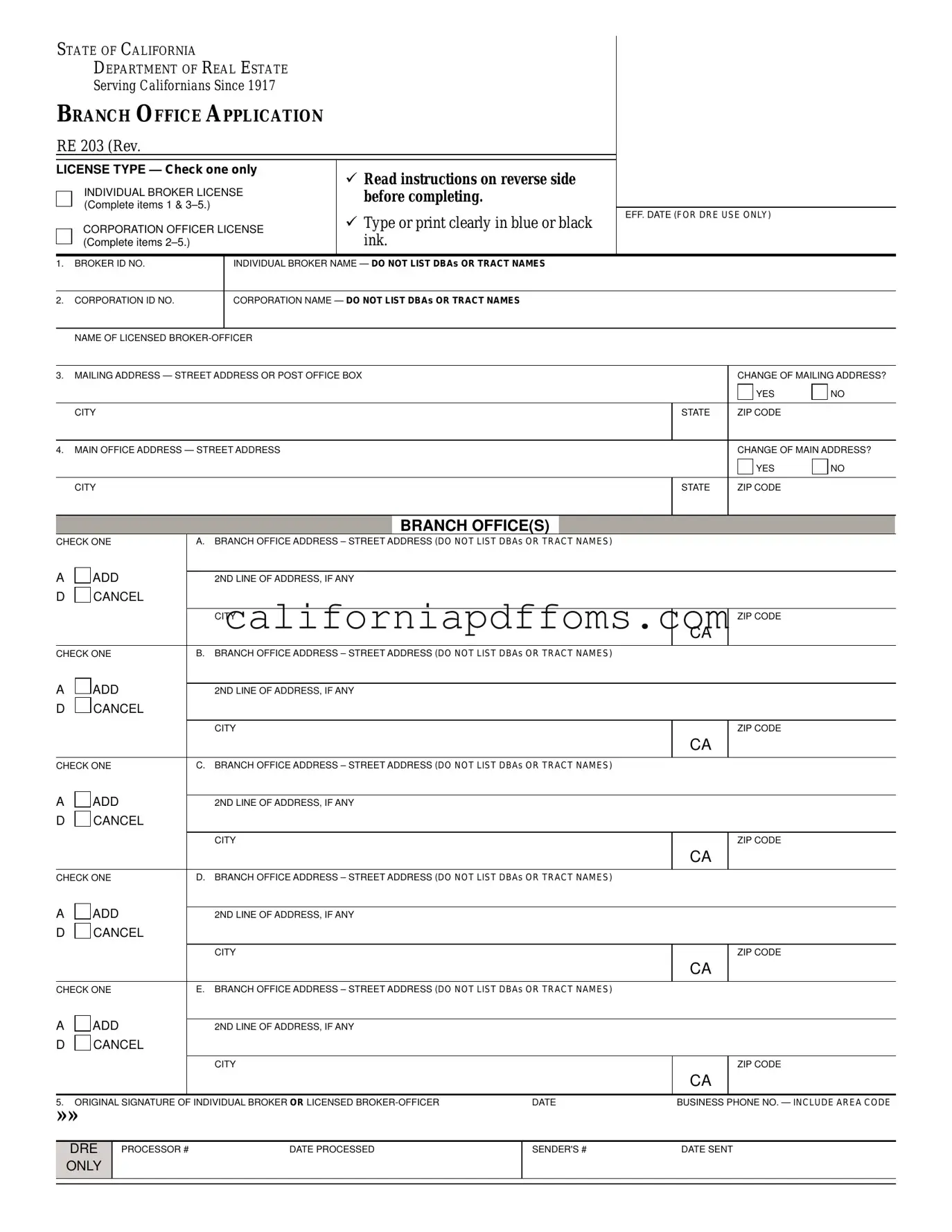 Fill in Your California Re 203 Template