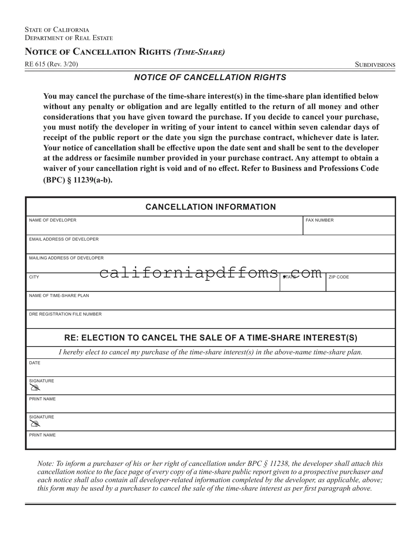 Fill in Your California Re 615 Template