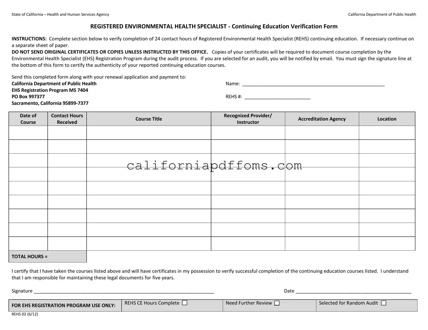 Fill in Your California Rehs 02 Template