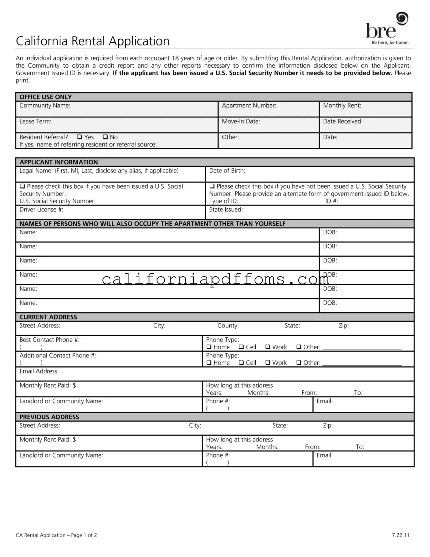 Fill in Your California Rental Application Template