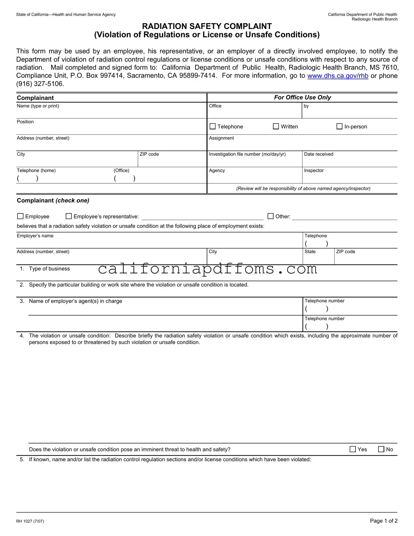 Fill in Your California Rh 1027 Template
