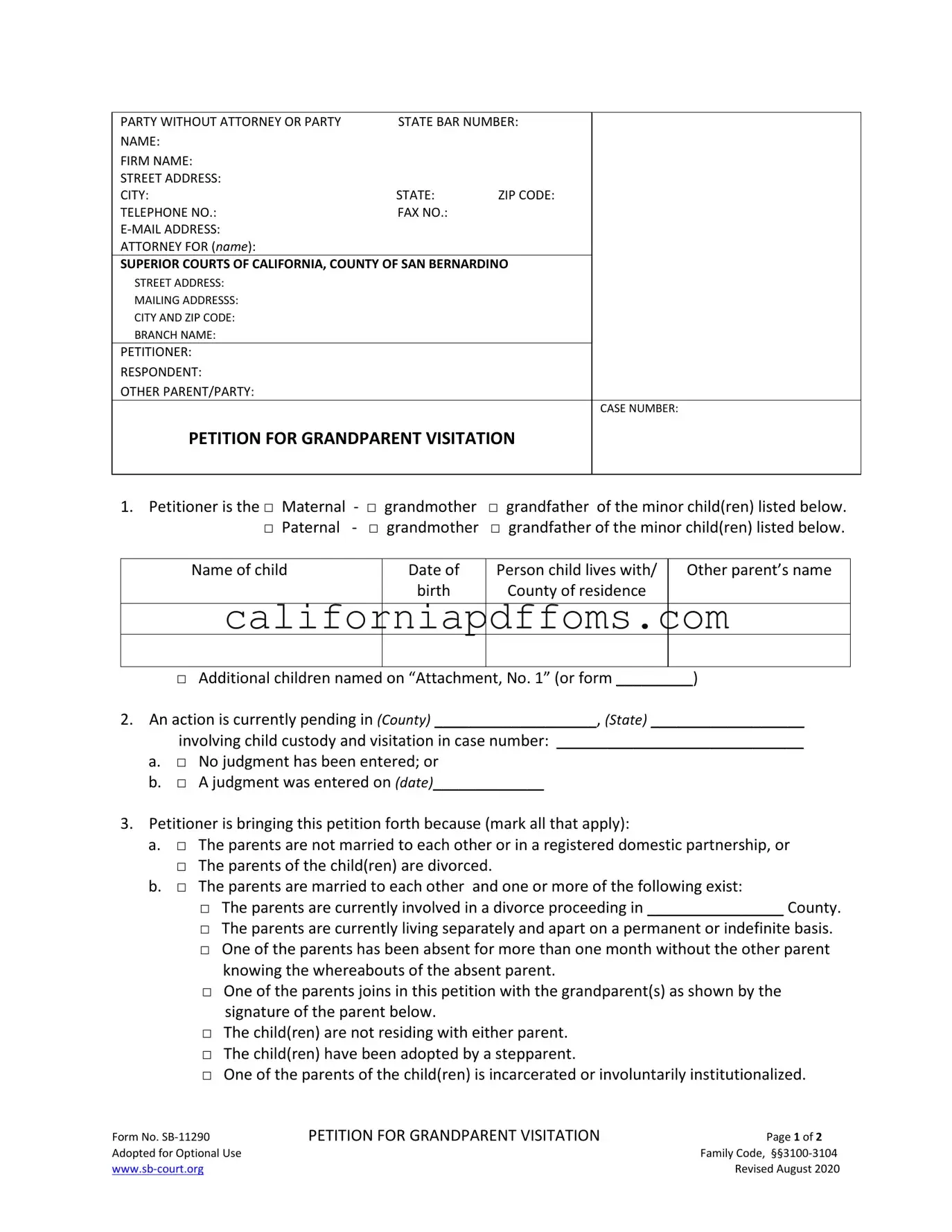 Fill in Your California Sb 11290 Template