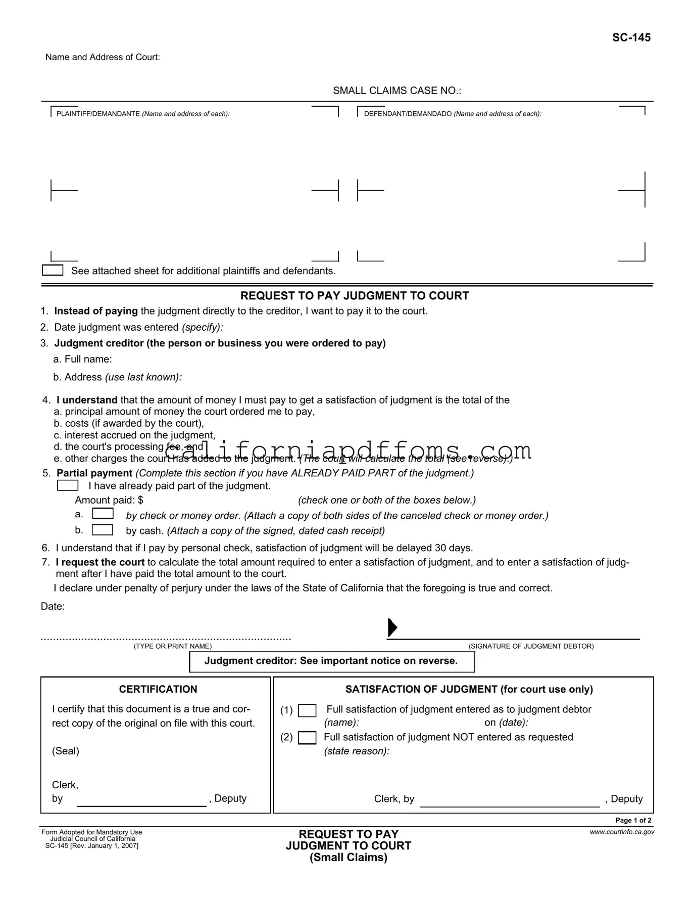 Fill in Your California Sc 145 Template