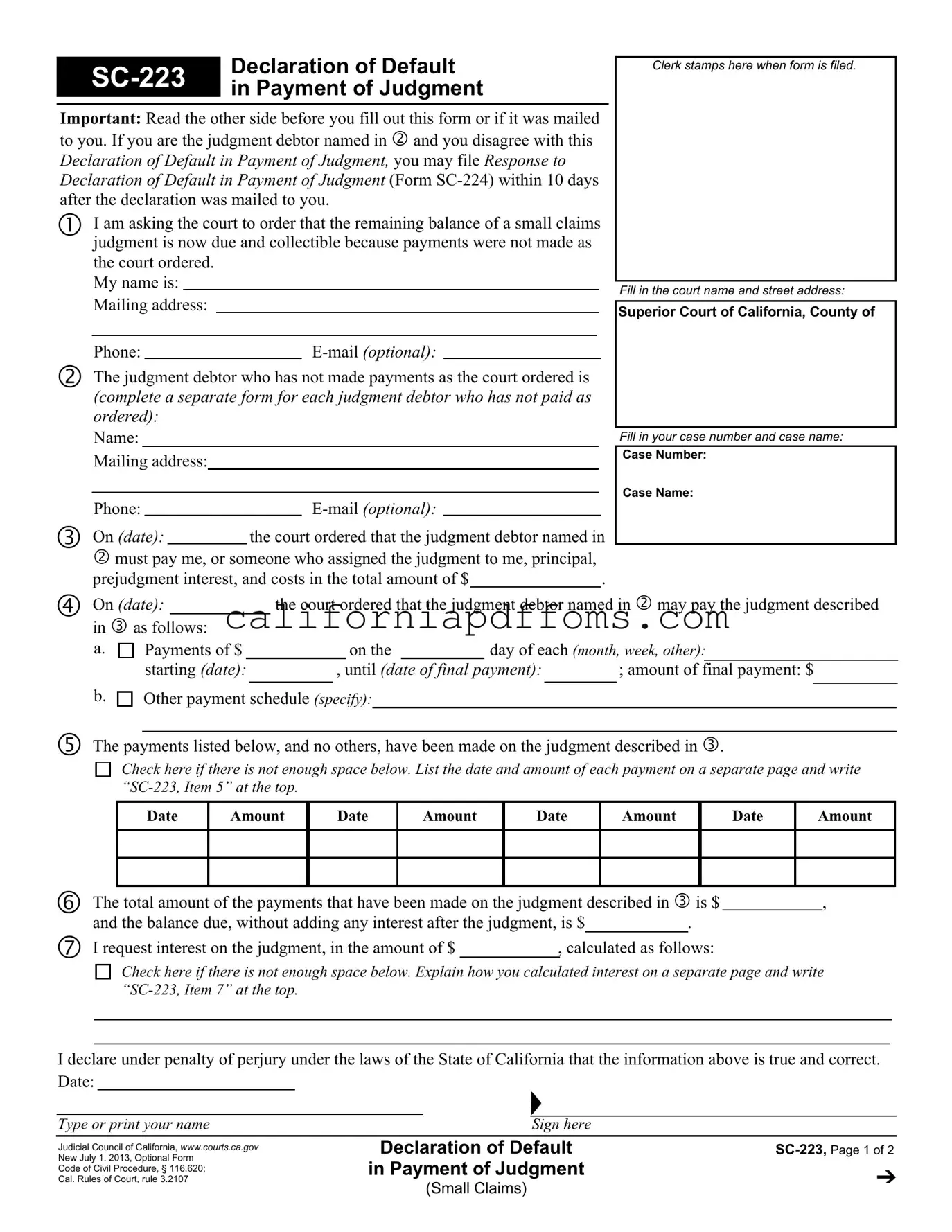 Fill in Your California Sc 223 Template