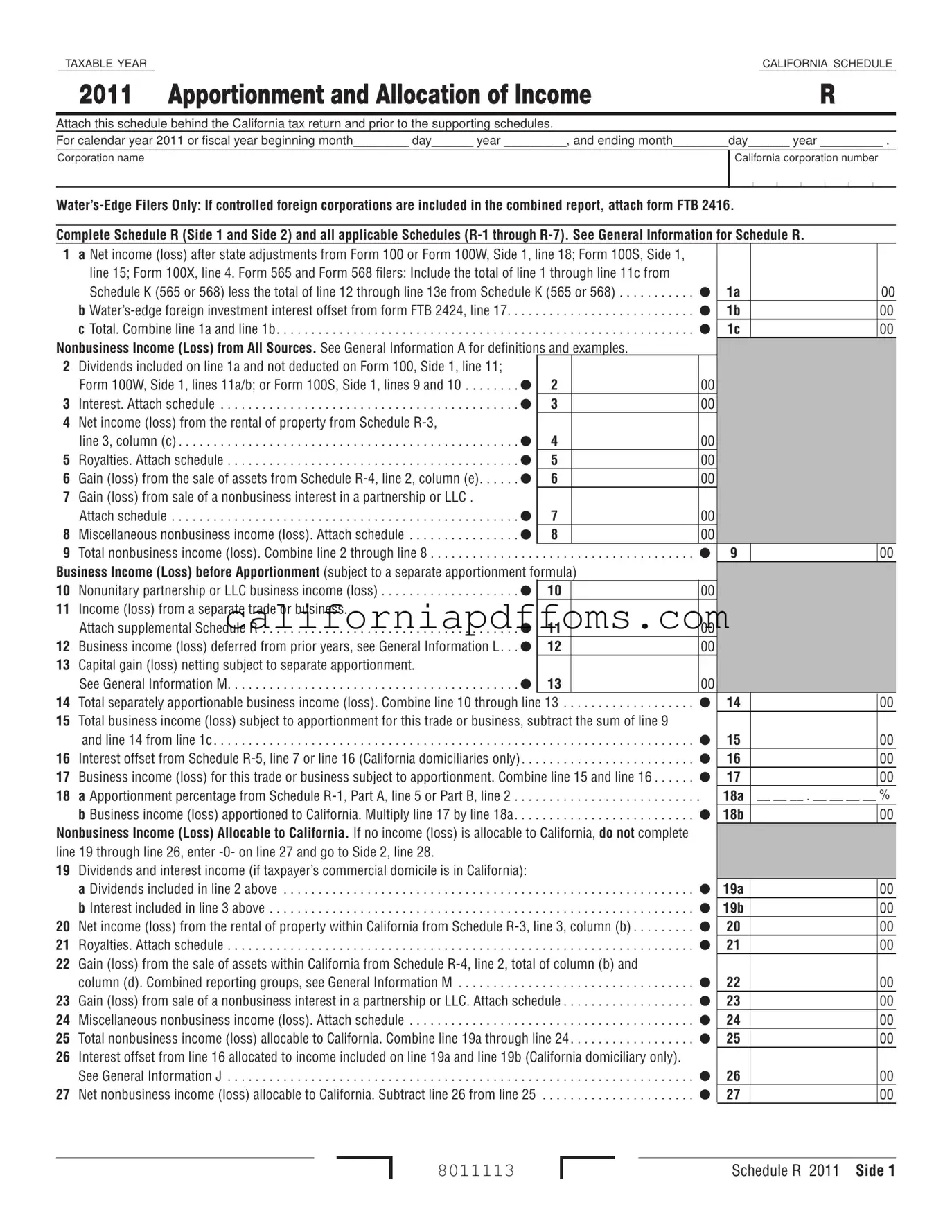 Fill in Your California Schedule R Template