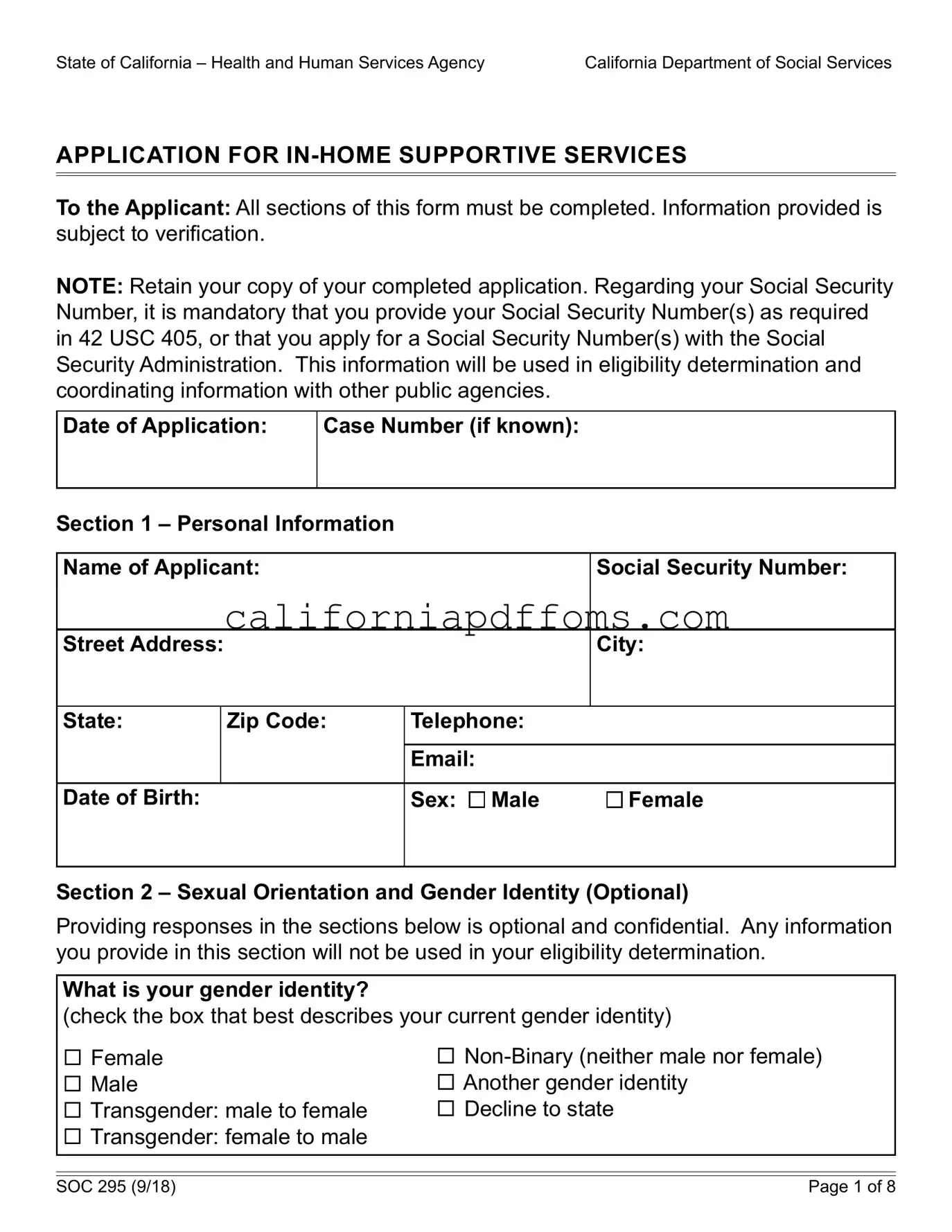 Fill in Your California Soc 295 Template