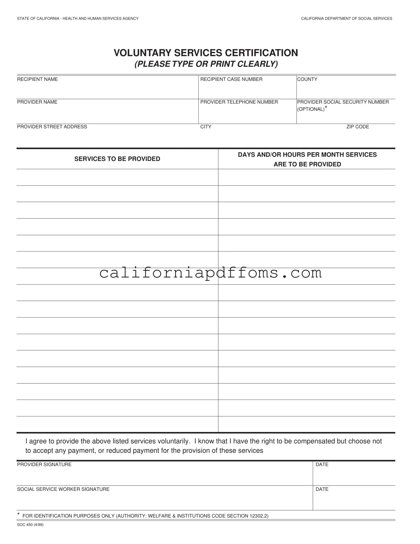 Fill in Your California Soc 450 Template