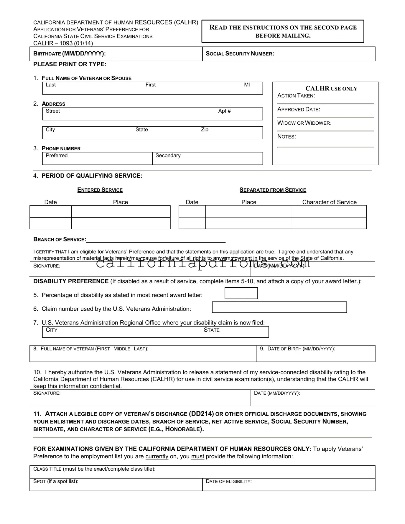 Fill in Your California Spb 1093 Template
