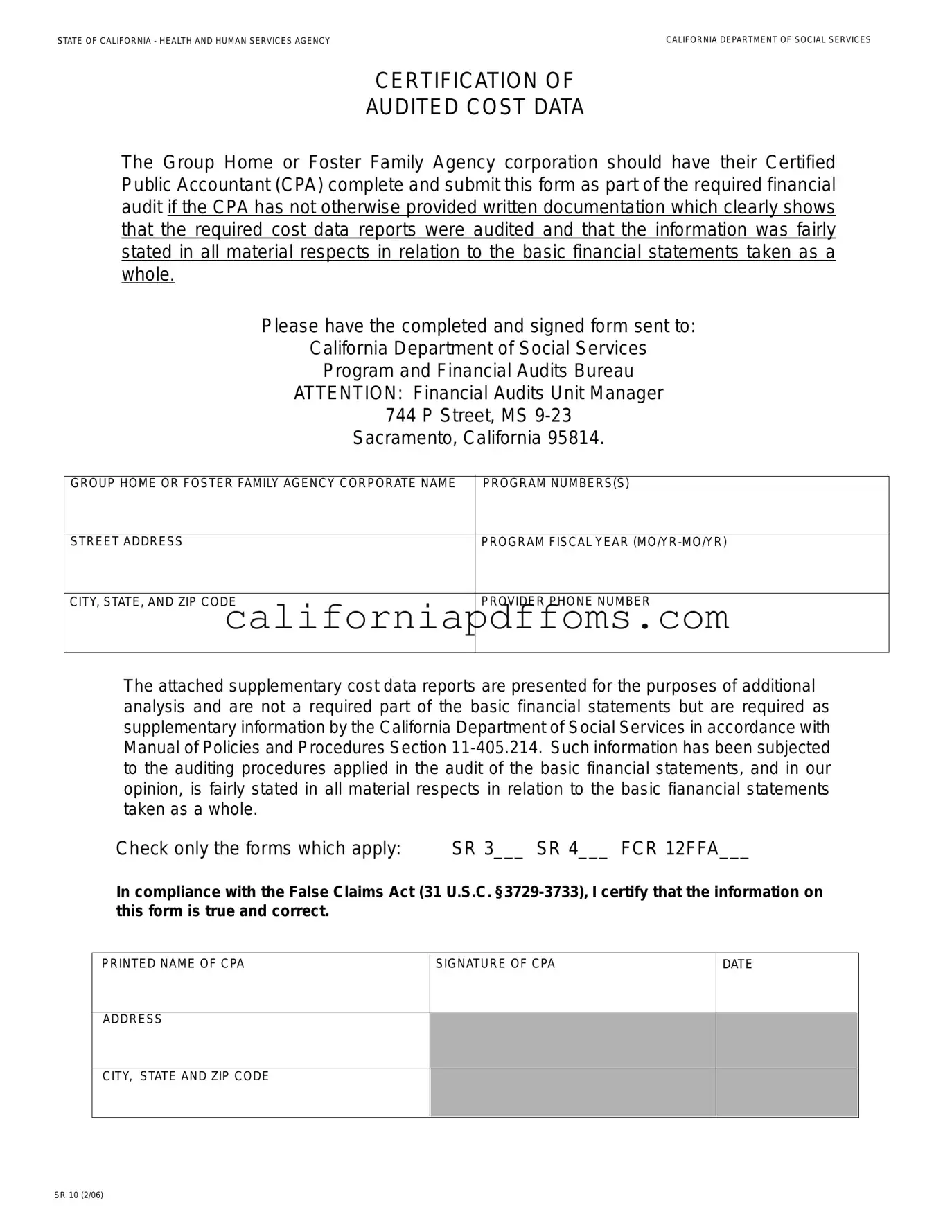 Fill in Your California Sr 10 Template