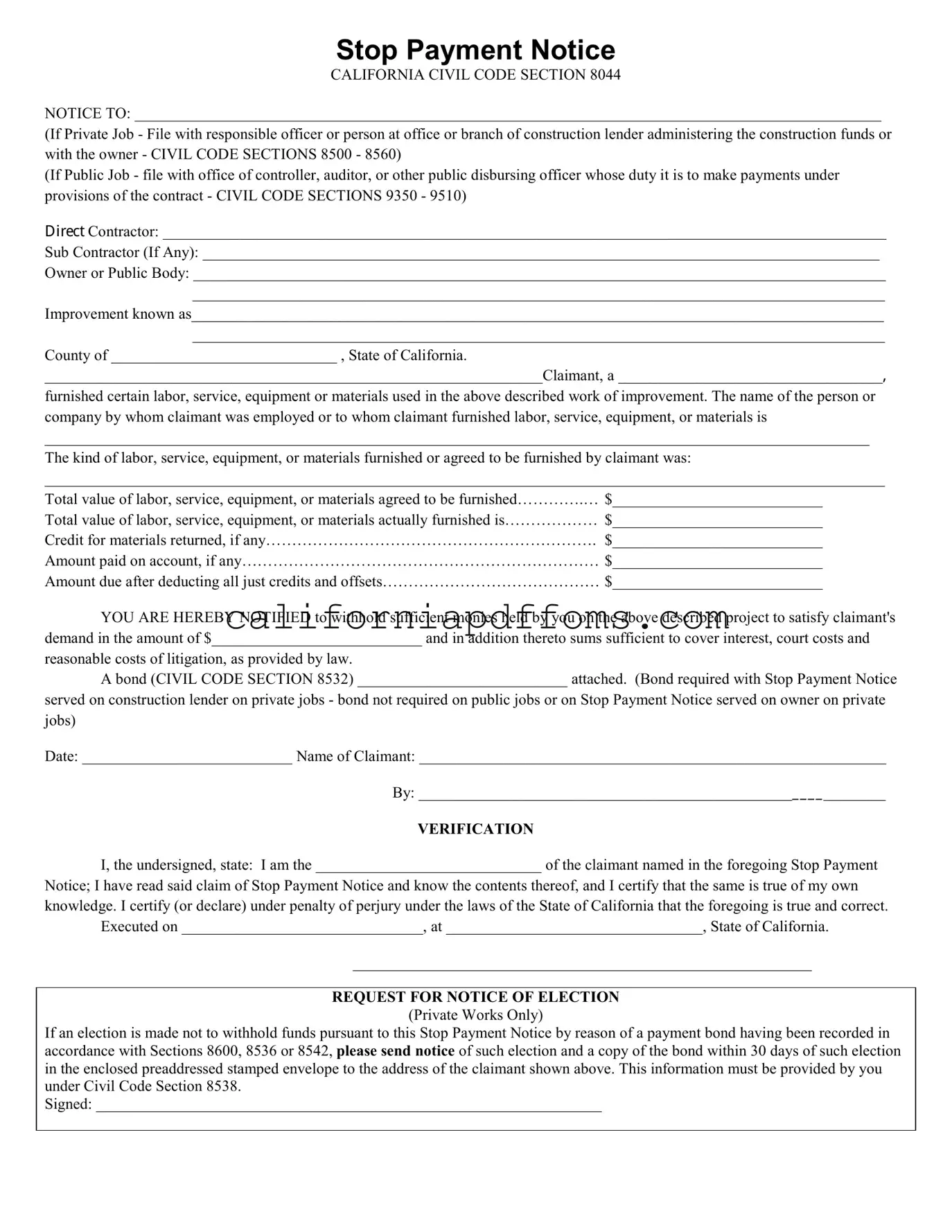 Fill in Your California Stop Payment Template