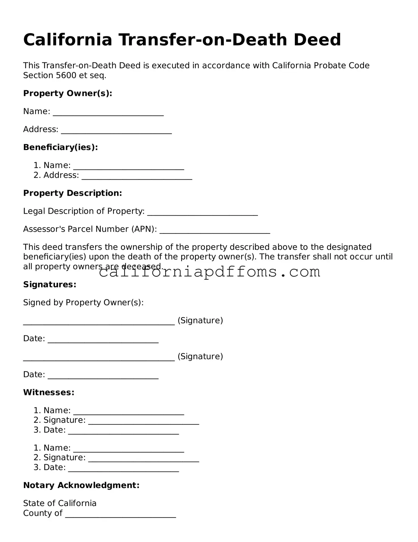 Blank  Transfer-on-Death Deed Form for California