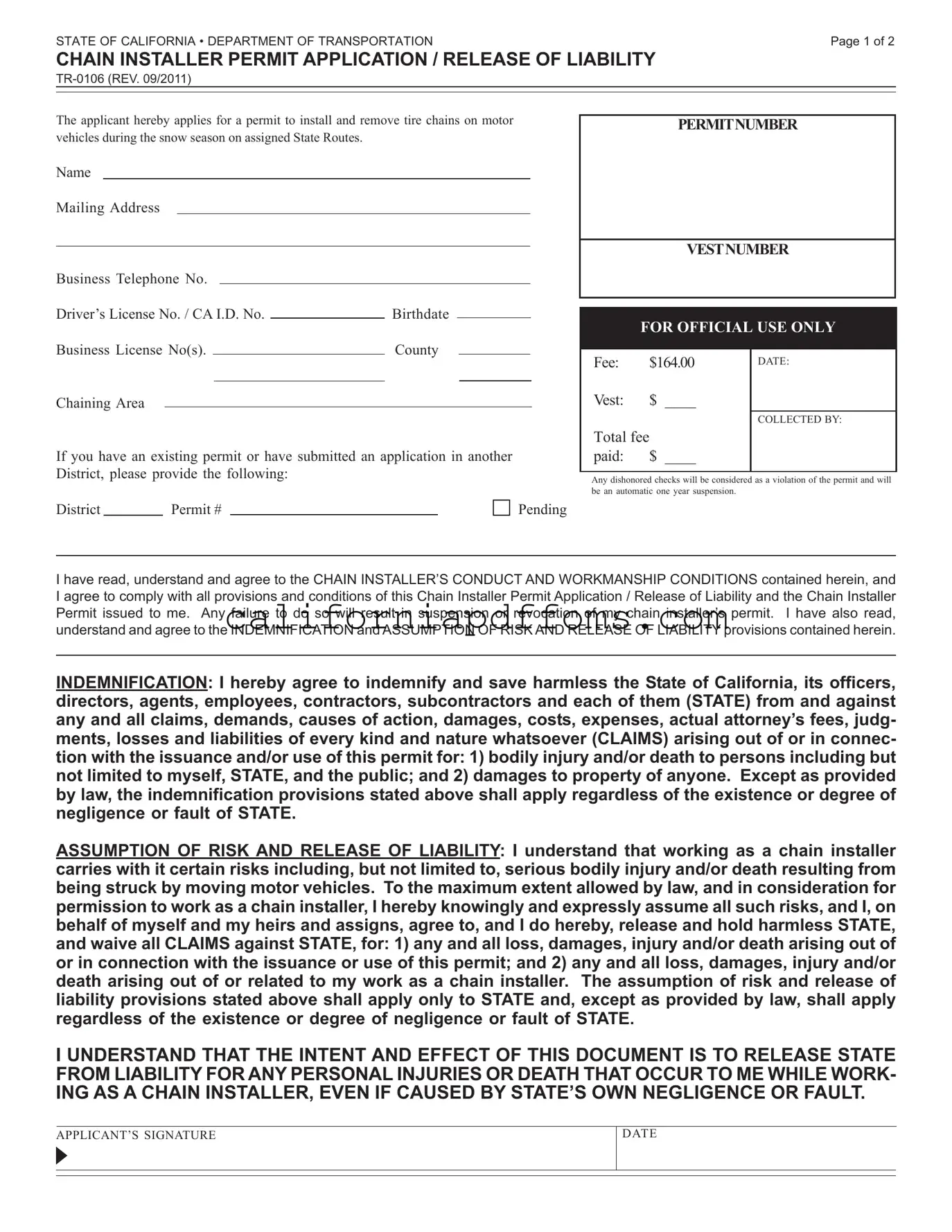 Fill in Your California Tr 0106 Template