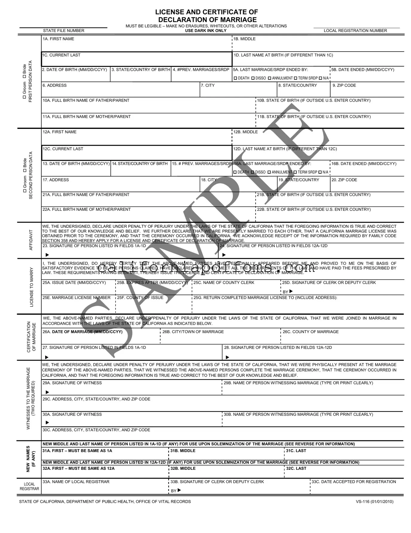 Fill in Your California Vs116 Template
