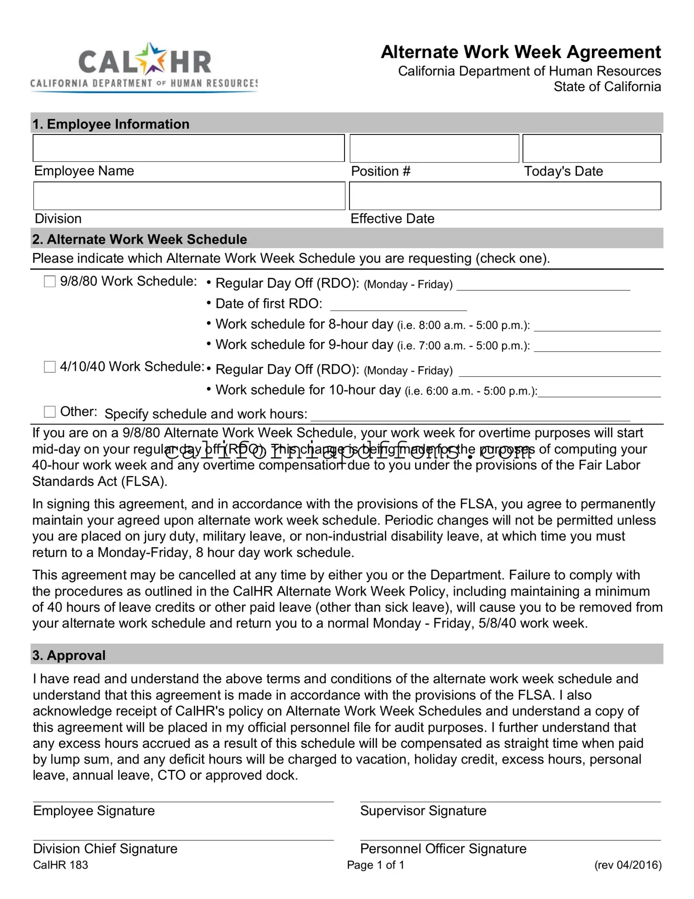Fill in Your California Work Week Agreement Template