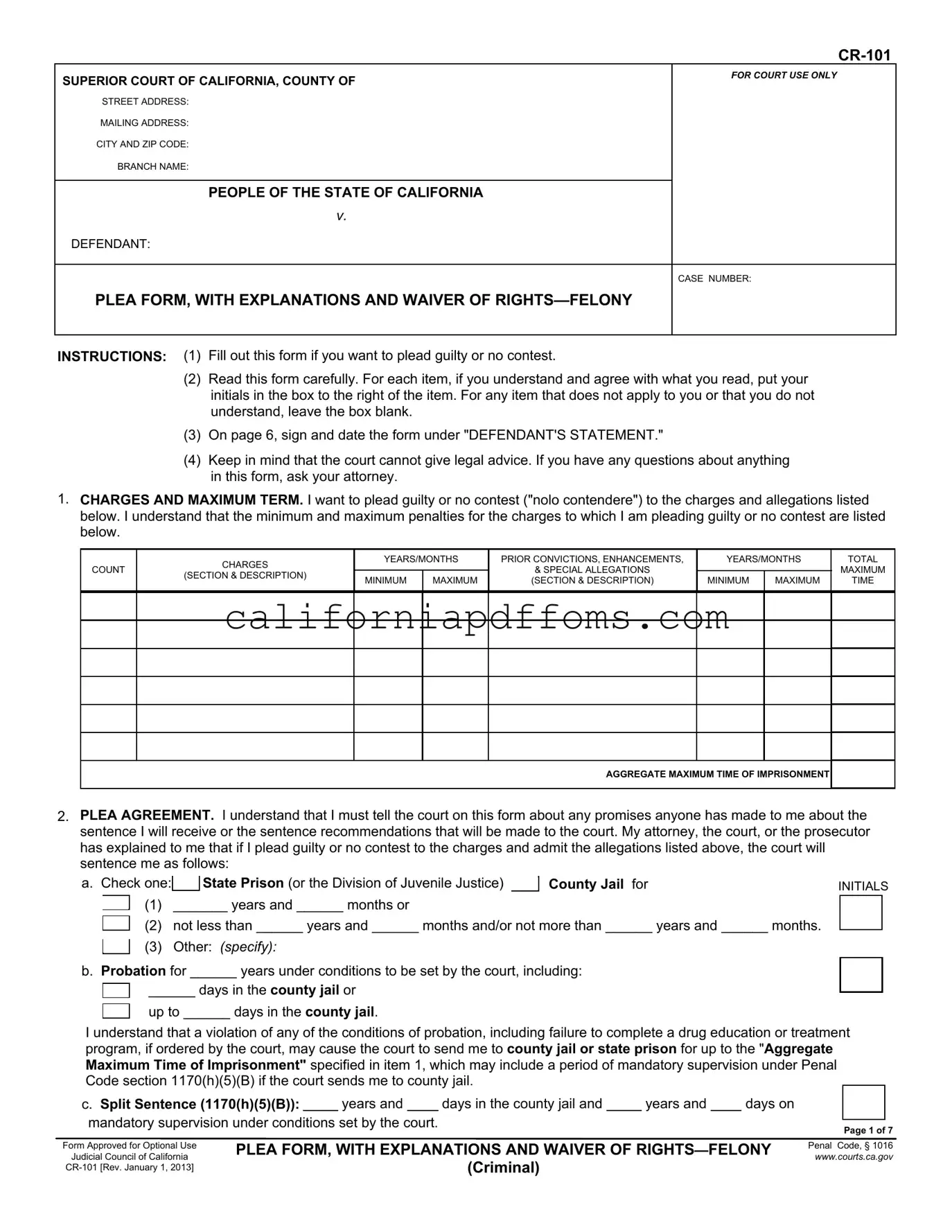 Fill in Your Cr 101 California Template