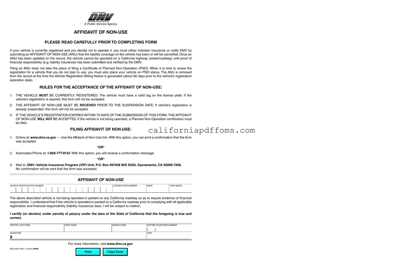 Fill in Your California Affidavit of Non-Use REG 5090 Template
