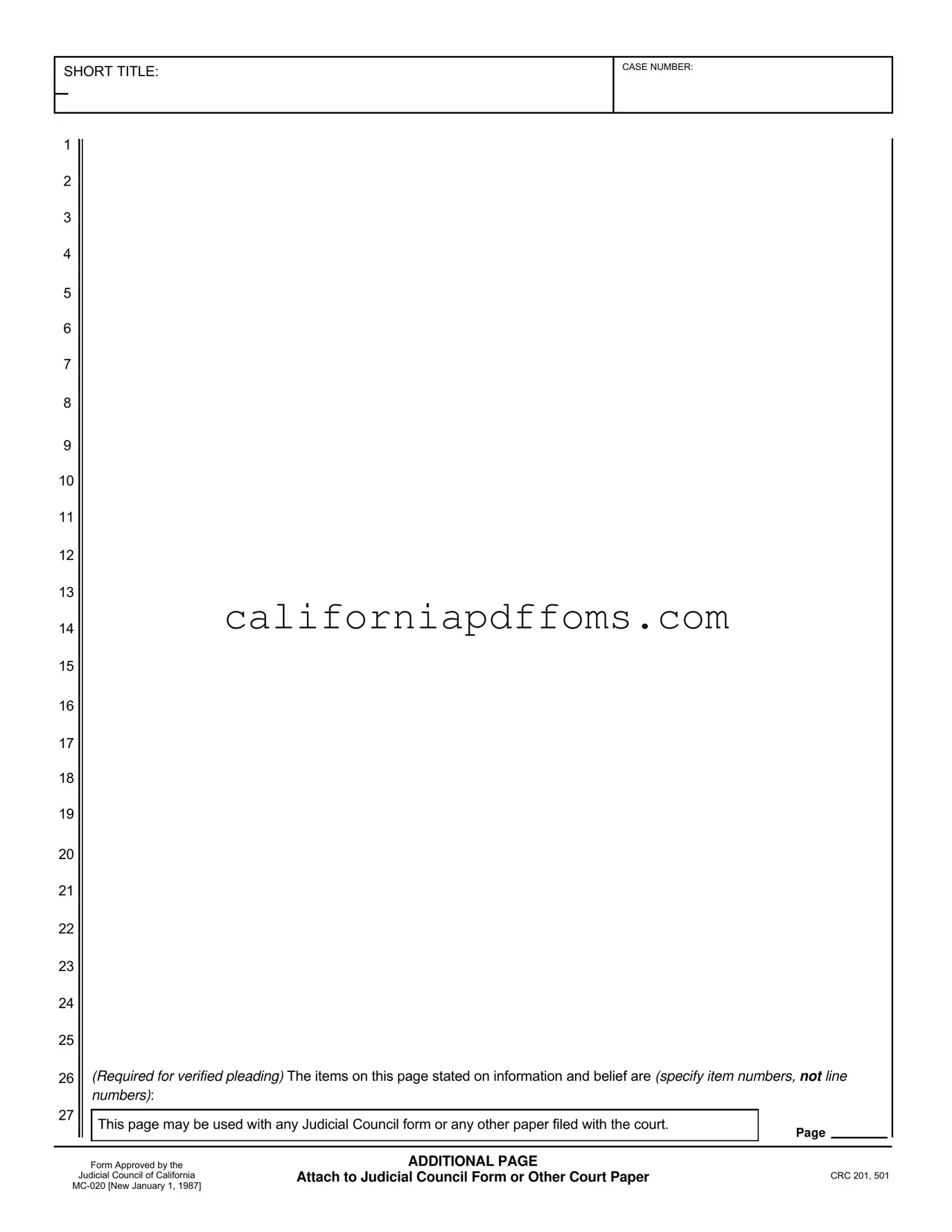 Fill in Your California Judicial Council Template