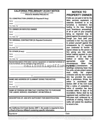 Fill in Your 20 Day Notice California Template