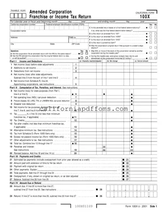 Fill in Your California 100X Template