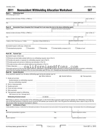 Fill in Your California 587 Template