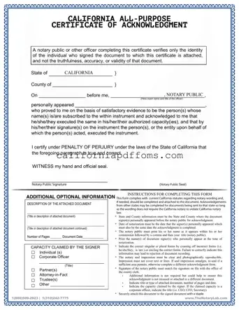 Fill in Your California Acknowledgement Certificate Template