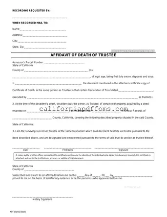 Fill in Your California Affidavit of Death of a Trustee Template