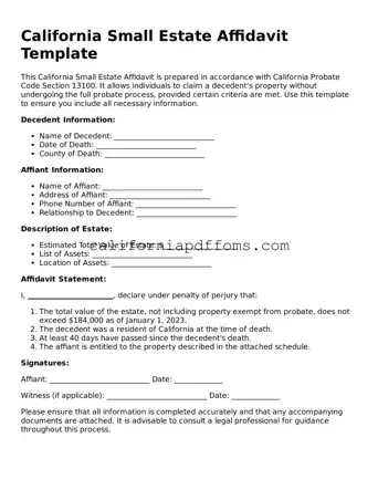 Blank  Small Estate Affidavit Form for California