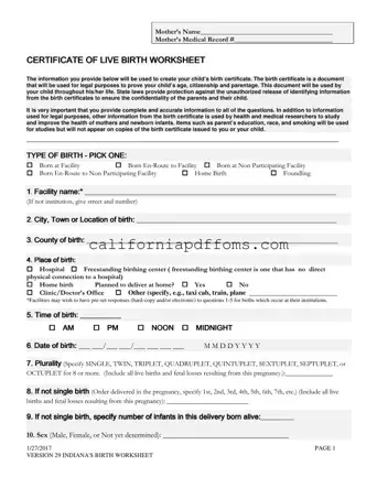 Fill in Your California Birth Certificate Editable Free Template