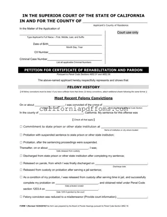 Fill in Your California Certificate Rehabilitation Template