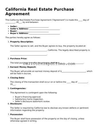 Blank  Real Estate Purchase Agreement Form for California